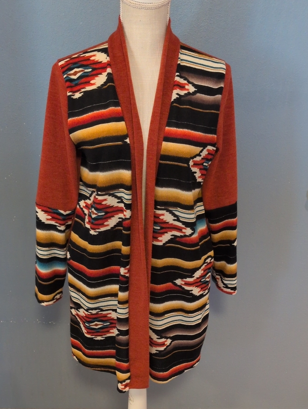 Vintage 90's Vision Aztec Print Southwest Open Front USA Made Cardigan Fall